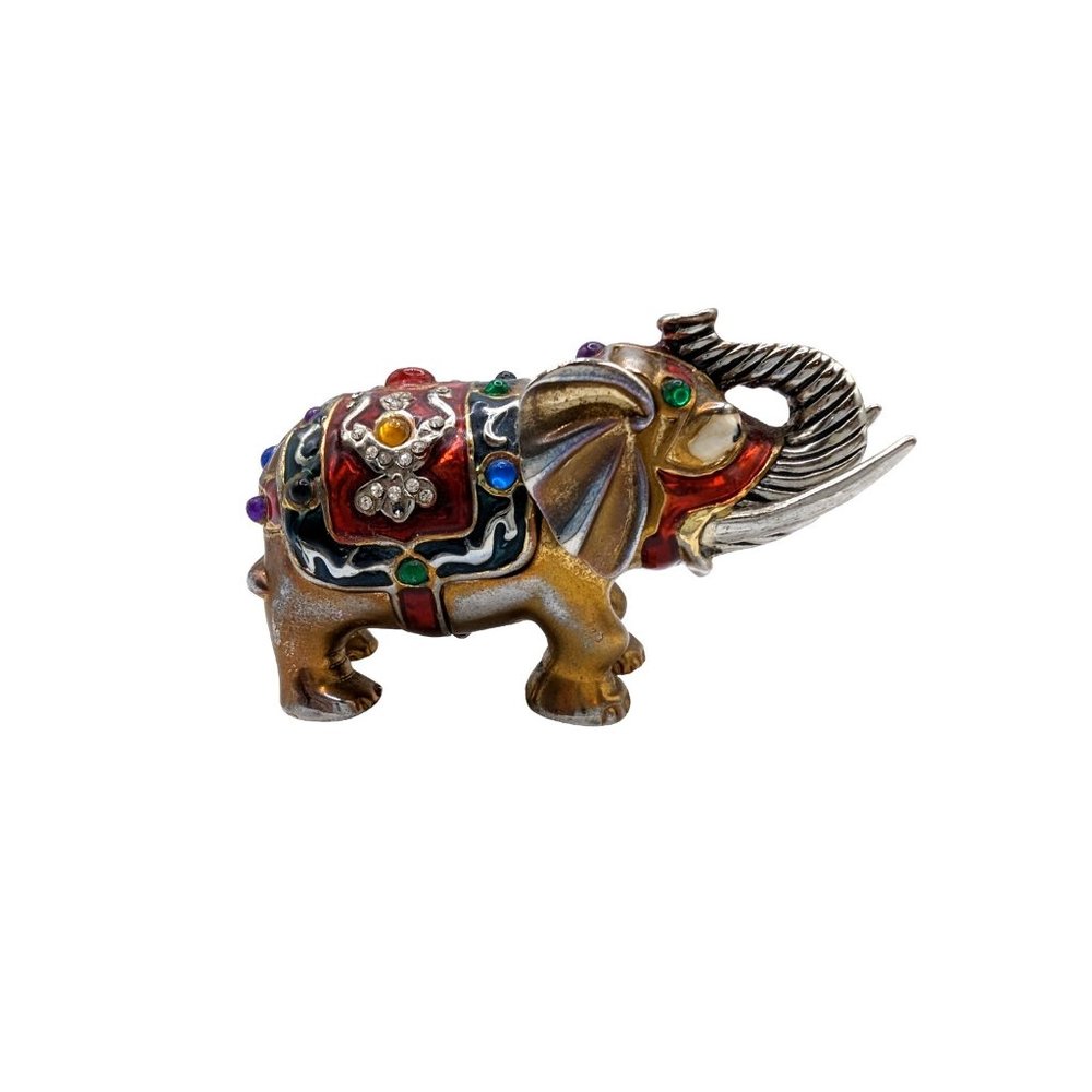 Jeweled Elephant Enamel Metal Hinged Trinket Box